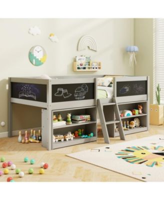 Loft Bed with Storage Shelves and Ladder