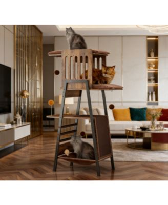 Zeus and Ruta 58 in. Modern Cat Tree Tower for Large Cats Maine Coon Scratching Board Hammock Removable Pads