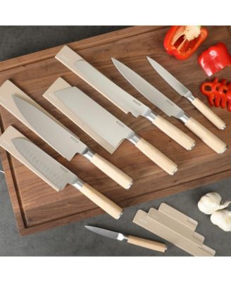 14 Piece Full Tang Forged Light Pakka Wood Kitchen Knife Set with High Carbon German Steel Blades and Protective Sheaths.