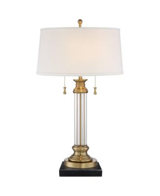 Rolland Traditional Table Lamp with Square Marble Riser 30" Tall Antique Brass Crystal Shade for Living Room Home