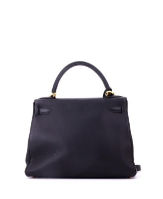 Kelly 28 Handbag Black Clemence with Gold Hardware