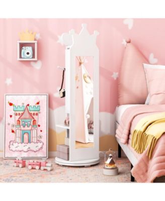 Princess Vanity Table and Stool Set with Jewelry Cabinet and Full-Length Mirror