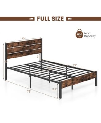 Metal and Wood Platform Bed Frame with Headboard and Noise-Free Slats
