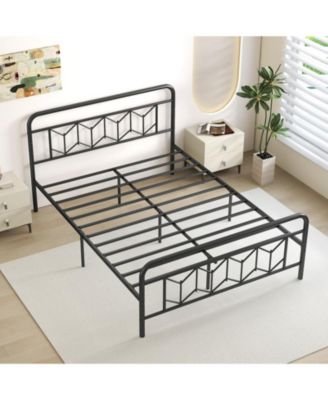 Metal Bed Frame with Headboard and Snap-Lock Slats