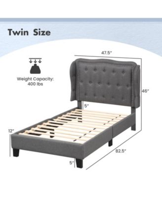 Bed Frame with Button Tufted Wingback Headboard Storage