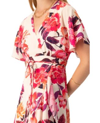 Women's Crossed V-Neck Wrap Floral Maxi Dress