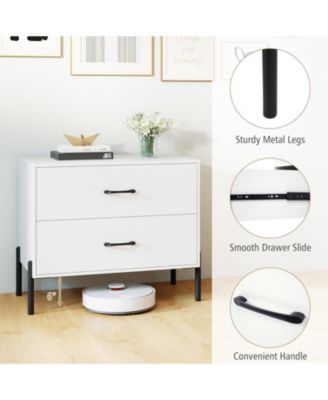Modern 2-Drawer Nightstand with Metal Legs and Wide Storage