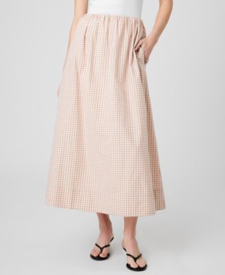 Women's Gingham Ruched Waist Midi Skirt