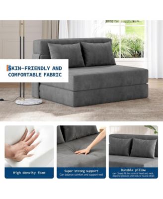 76" Folding Sofa Bed, Convertible Futon Couch with Pillow, Linen Fabric for Small Spaces