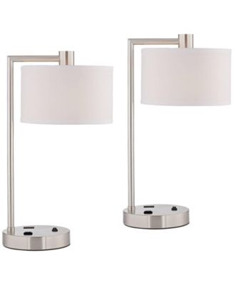 Colby 21" High Small Modern Desk Lamps Set of 2 USB Port Smart Socket Nickel Finish Metal Charging