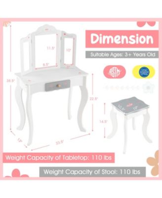 Kids Vanity Table and Chair Set with Tri-Folding Mirror and Drawer