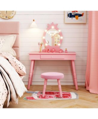 Kids Vanity Set with LED Lighted Mirror and Adjustable Brightness