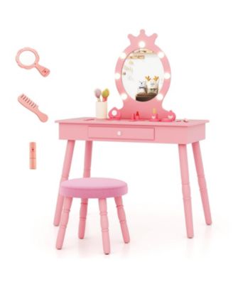 Kids Vanity Set with LED Lighted Mirror and Adjustable Brightness