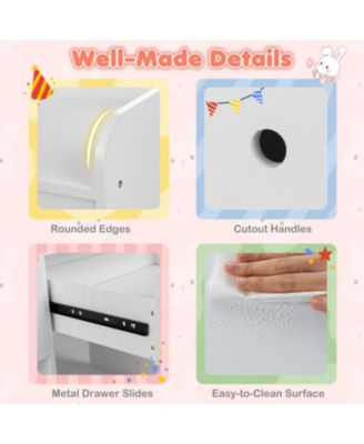 Kids Vanity Desk and Chair Set with Colorful Lights and Open Shelves