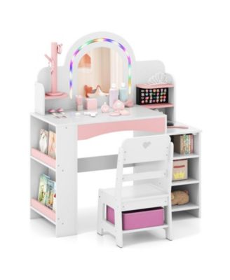 Kids Vanity Set with LED Lights and Makeup Dressing Table with Chair