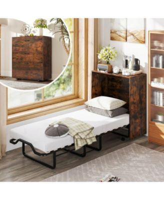 Cot Size Foldable Murphy Bed Cabinet with Lockable Wheels