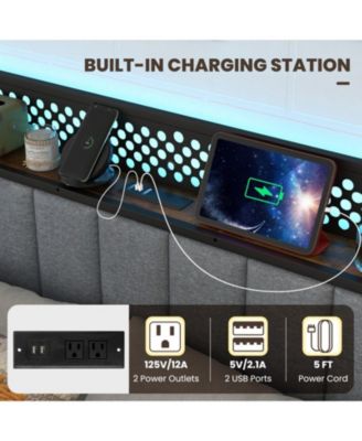 Metal Platform Bed Frame with LED Lights and Storage Drawers and Headboard