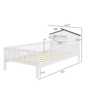 Twin Kids Montessori Bed with Storage Shelves and House-Shaped Headboard