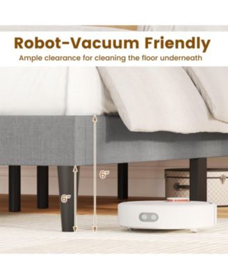 Upholstered Platform Bed with Wingback Headboard and Slats