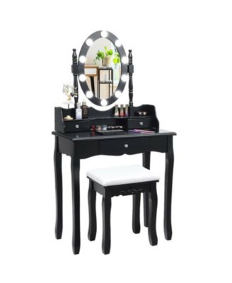 Oval Mirror Makeup Vanity Set with 10 LED Dimmable Bulbs and 3 Drawers