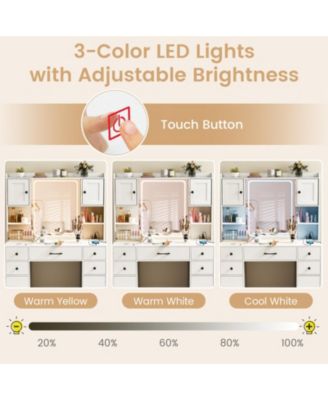 Makeup Vanity Desk with LED Lighted Mirror and Built-In Charging Station