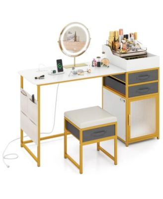 55 in Vanity Desk with Rotatable Lighted Mirror and Fabric Drawers
