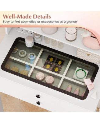 Small Vanity Desk with Lighted Mirror and Stool Set for Bedroom