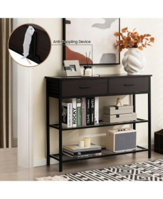 39.5 in Narrow Entryway Console Table with 2 Drawers and Metal Shelves