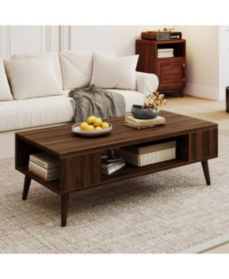 42 in Mid-Century Coffee Table with Compartment and Side Shelves