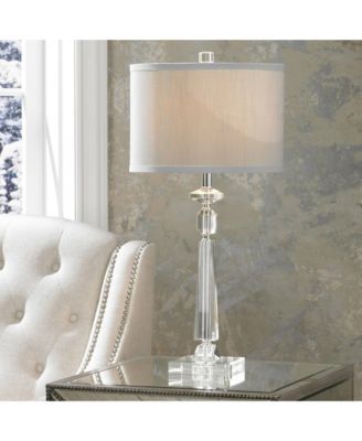 Traditional Glam Table Lamp with USB Charging Port 26.5" High Crystal Column  Drum Shade Living Room Bedroom House