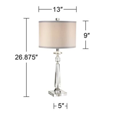 Traditional Glam Table Lamp with USB Charging Port 26.5" High Crystal Column  Drum Shade Living Room Bedroom House