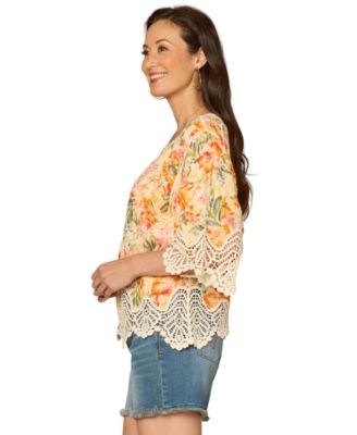 Women's V-Neck Scallop Edge Crochet Top