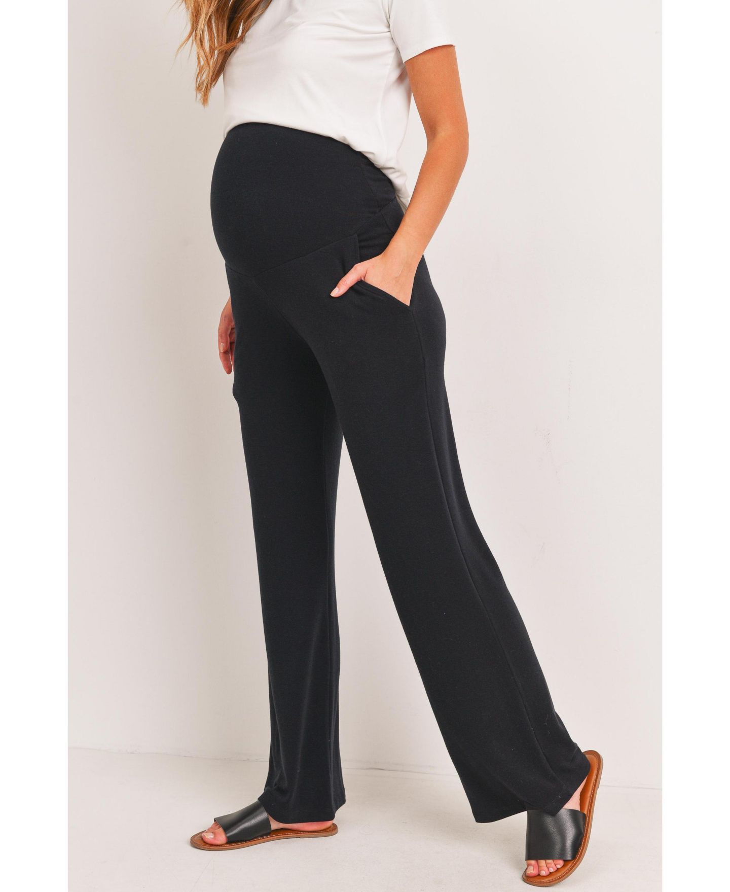 Женские брюки Hello Miz Maternity Over-the-Belly Wide Leg Lounge Pants, цвет: Чёрный — фото 2