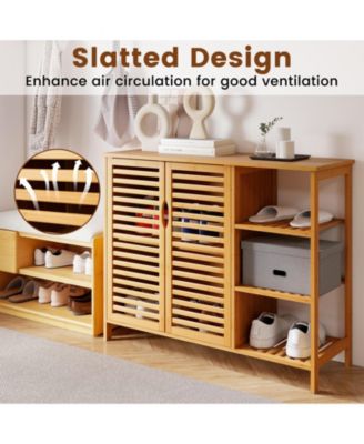 Bamboo Bathroom Cabinet 2-Door Storage Organizer w/ Shelves