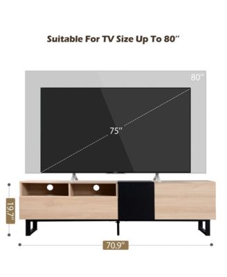 Modern TV Stand for 80'' TV, Wooden Entertainment Center with Double Storage Space and  Drop Down Door, Media Console Table for Living Room
