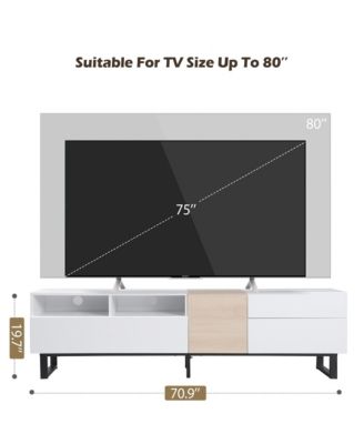 Modern Wooden Media Console for 80 Inch TVs, Entertainment Center with Dual Storage and Drop Down Door, TV Stand for Living Room