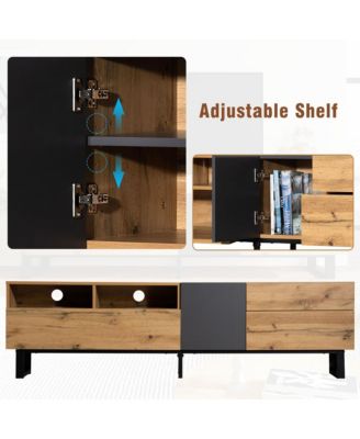 TV Stand Accommodates , Televisions, Wooden Entertainment Center Featuring Double Storage and Drop Down Door Design for Living Room