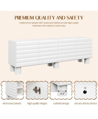 Wavy Door TV Stand for TVs , Modern Media Console Table with 4 Storage Cabinets and Adjustable Shelves for Living Room
