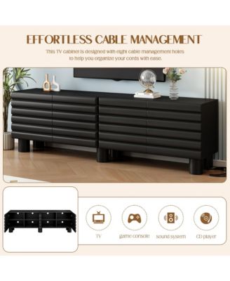 Modern Wavy Door Media Console for 75-Inch TVs, Sleek Entertainment Center with 4 Storage Cabinets and Adjustable Shelves for Living Room