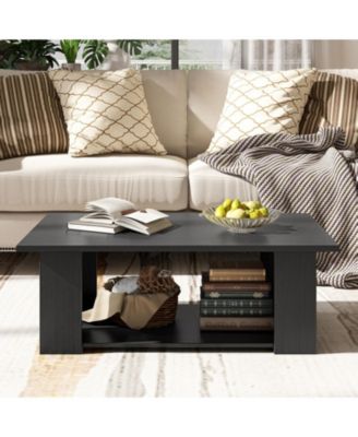 41 in Modern 2-Tier Rectangular Coffee Table with Open Storage Shelf