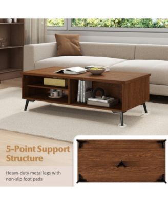 47 in Mid-Century 2-Tier Coffee Table with Shelves and Compartments