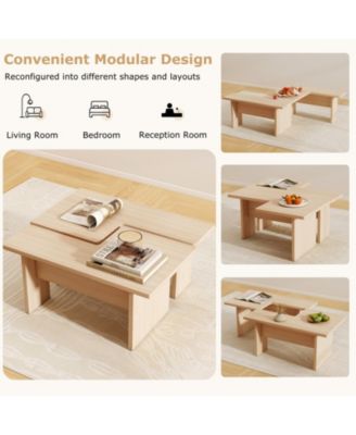 Modular L-Shaped Coffee Table Set of 2 with Multiple Configurations