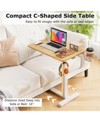 Height Adjustable Mobile Overbed Bedside Table with Cup Holder