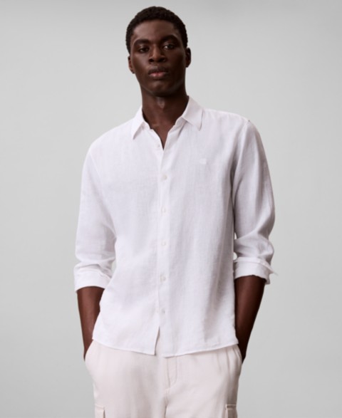 Мужские рубашки Calvin Klein Men's Solid Linen-Blend Shirt