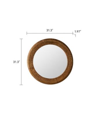31.3" Hammered Gold Round Wall Mirror - Iron Frame and MDF Decorative Mirror, Rustic Accent Mirror for Living Room/Bedroom