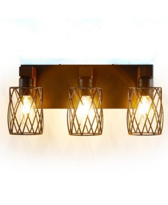 3-Light Farmhouse Bathroom Vanity Light, Rustic Wood and Metal Wall Sconce for Mirror