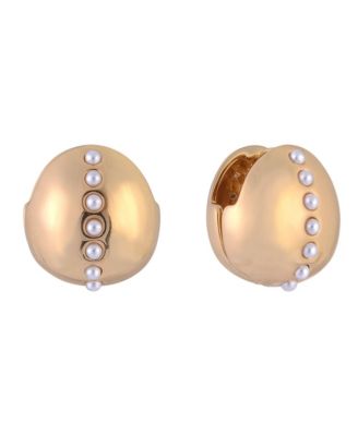 Huggie Hoop Earrings with Center Pearl Accents