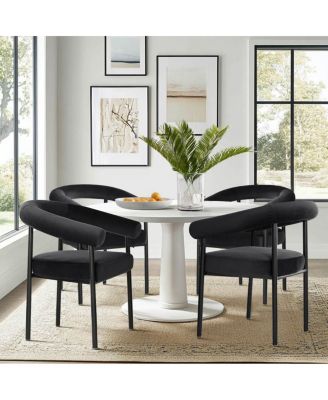 Set of 2 Velvet Upholstered Dining Armchairs Curved Arms Metal Frame