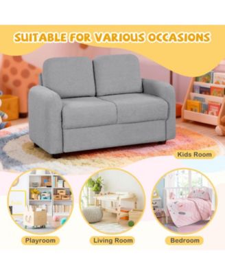 Two Seat Kids Sofa with Soft Upholstery and Wooden Frame