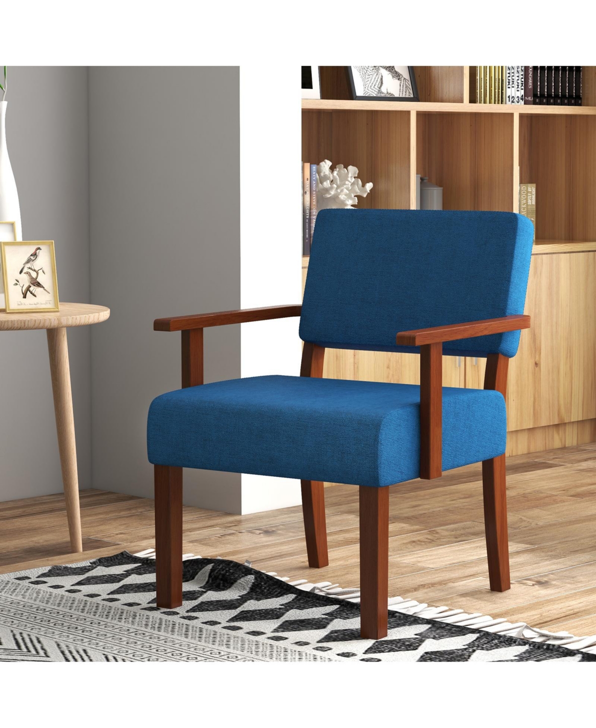 Sugift Linen Upholstered Accent Chair with Padded Seat and Back